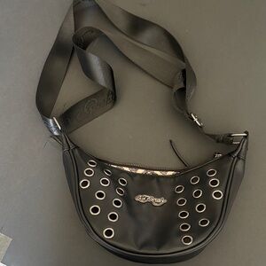 Ed Hardy Black Crossbody Bag with Grommets Y2K